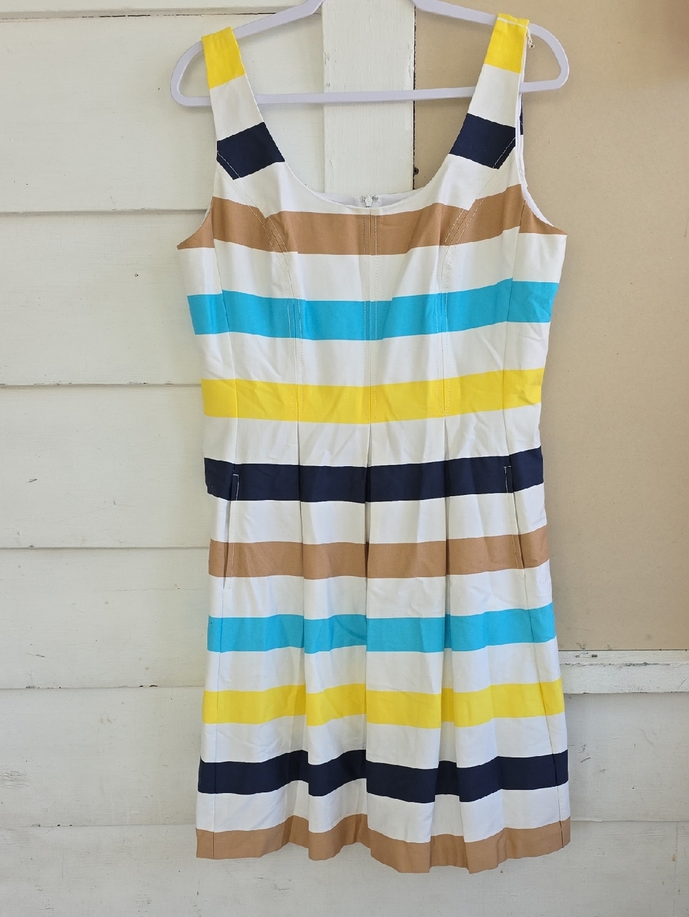 Nine West White Striped Tank Dress with Yellow, Turquoise, Navy & Tan